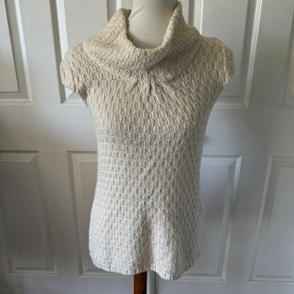 Womens S Cream  Chunky Knit Cowl Neck Cap Sleeve Pullover Sweater Willi  Smith